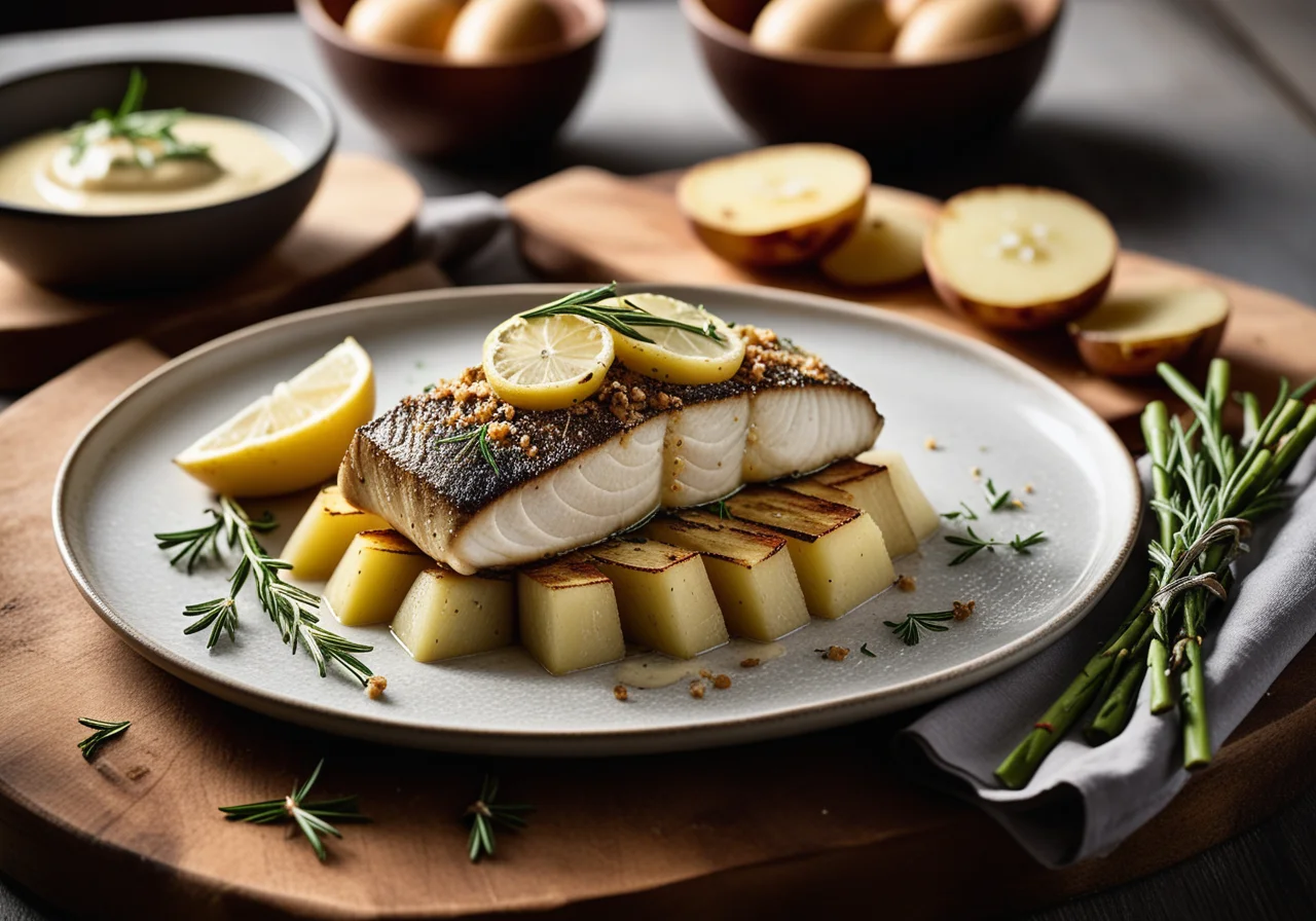 Sea Bass and Potatoes with Garlic