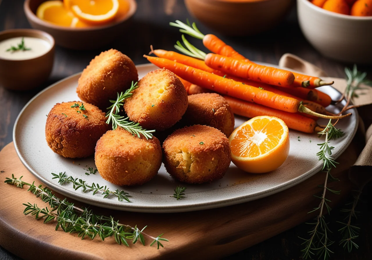 Crab Meat Croquettes with Carrot Vegetables