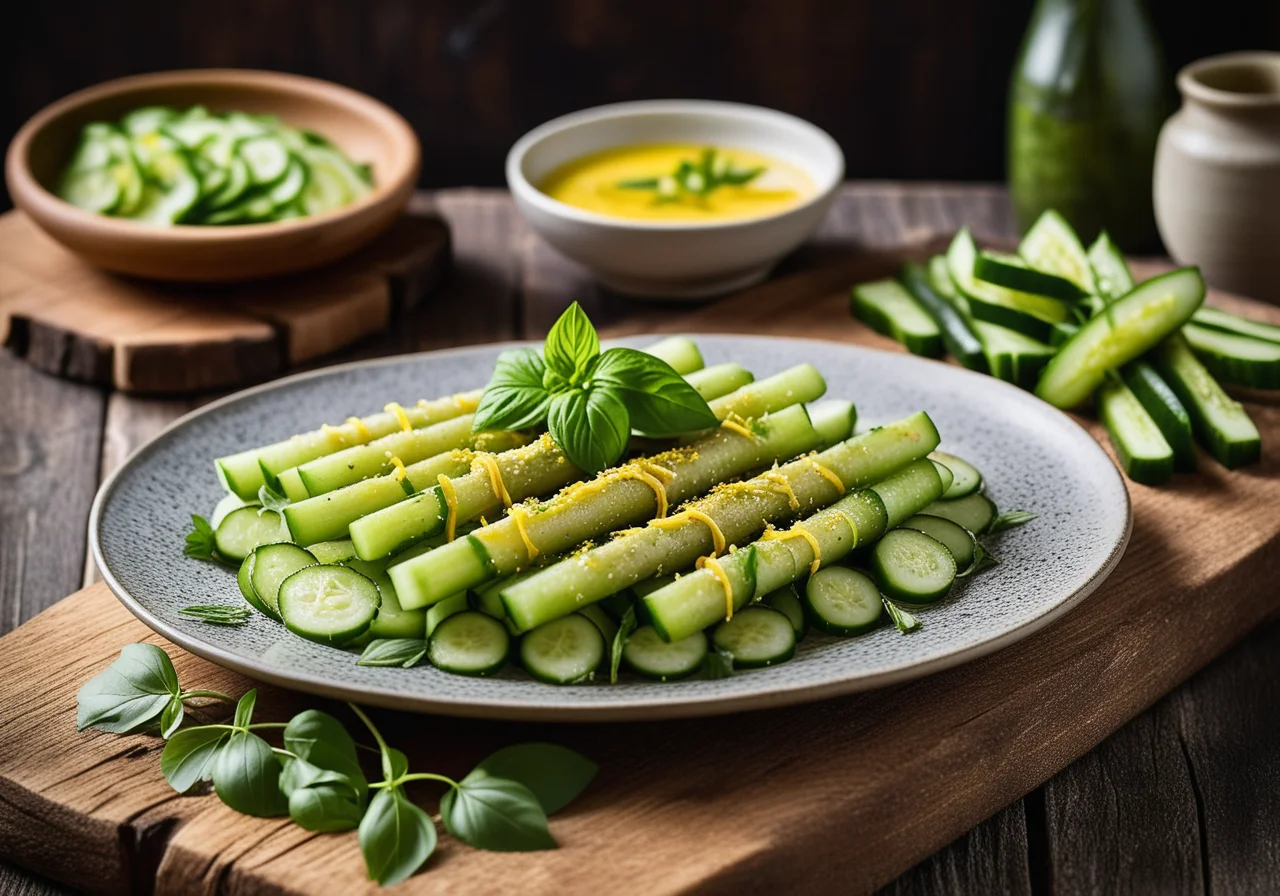 Herring Sticks with Marinated Cucumber Strips