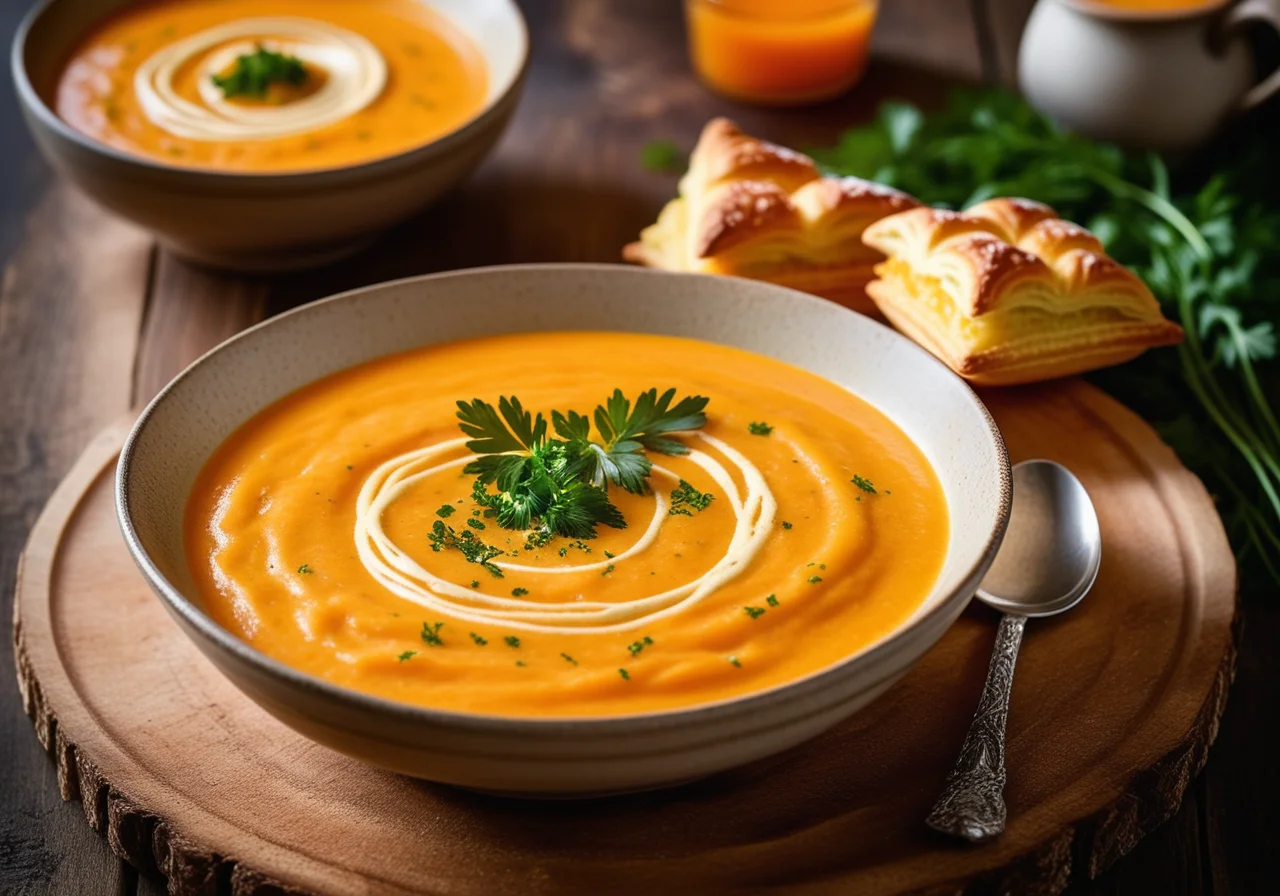 Carrot Soup with Puff Pastry Sticks