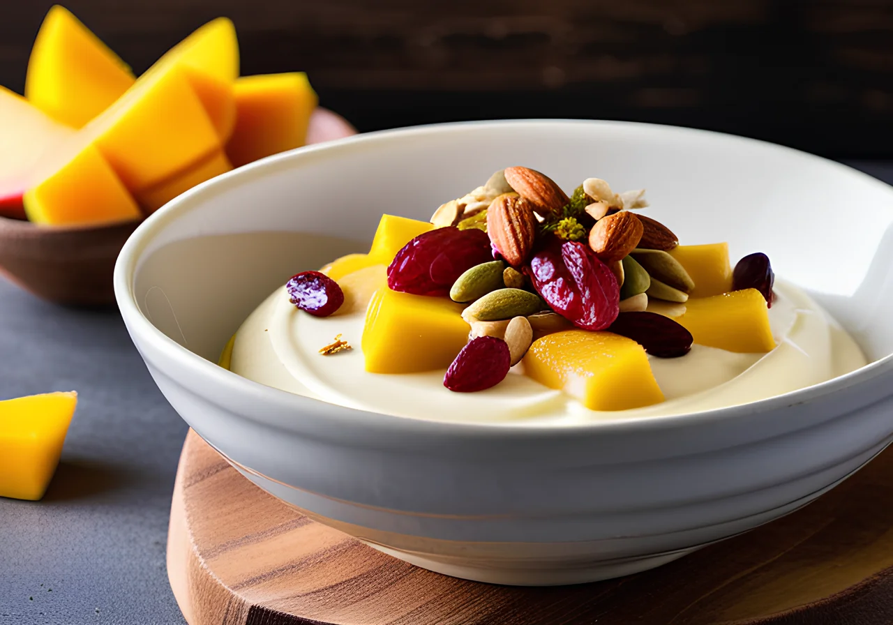 Indian Yogurt Dessert with Exotic Fruits (Shrikhand)
