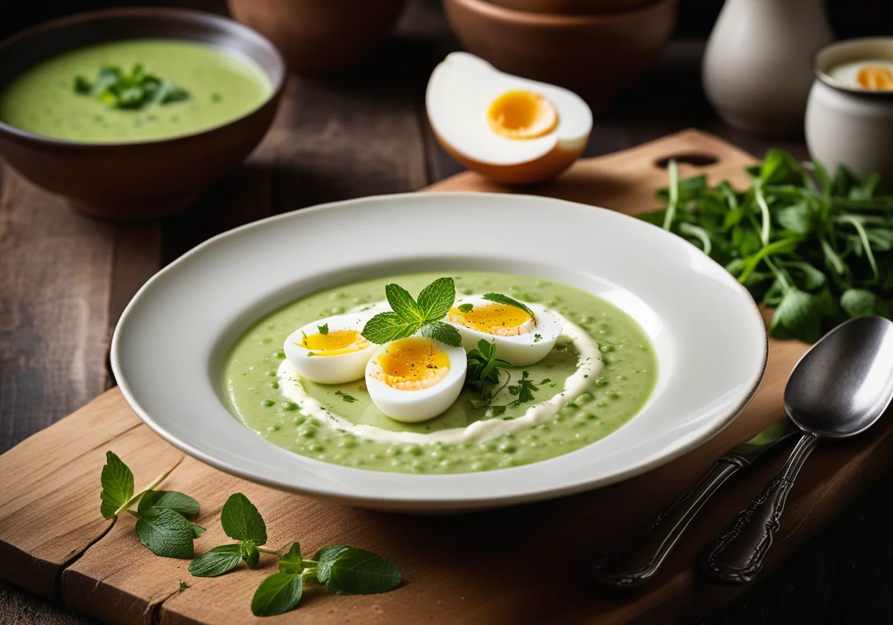 Pea Soup with Hake and Chopped Egg