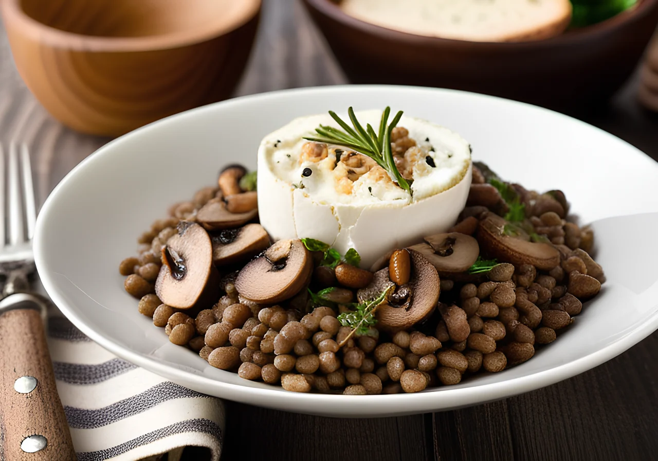 Lentil and Mushroom Bowl with Goat Cheese