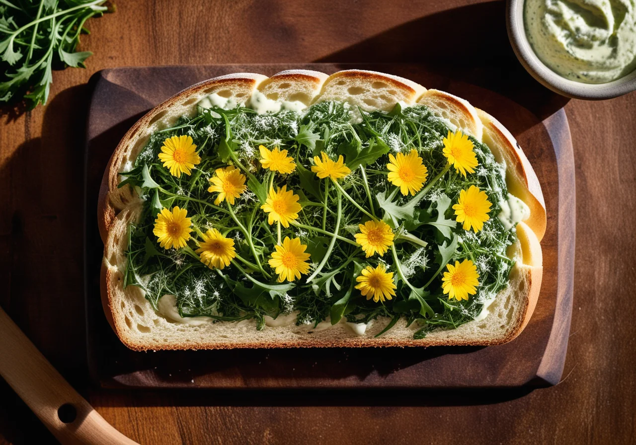 Bread with Arugula Quark and Dandelion