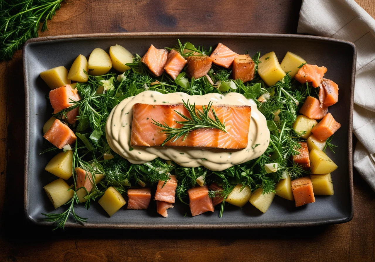 Field Salad with Smoked Trout and Potato Dressing