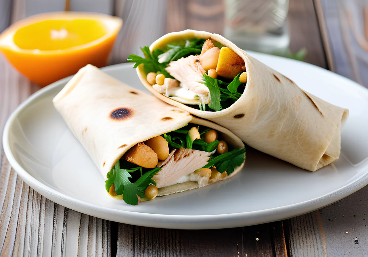 Pita Wraps with Chicken, Chickpeas and Arugula
