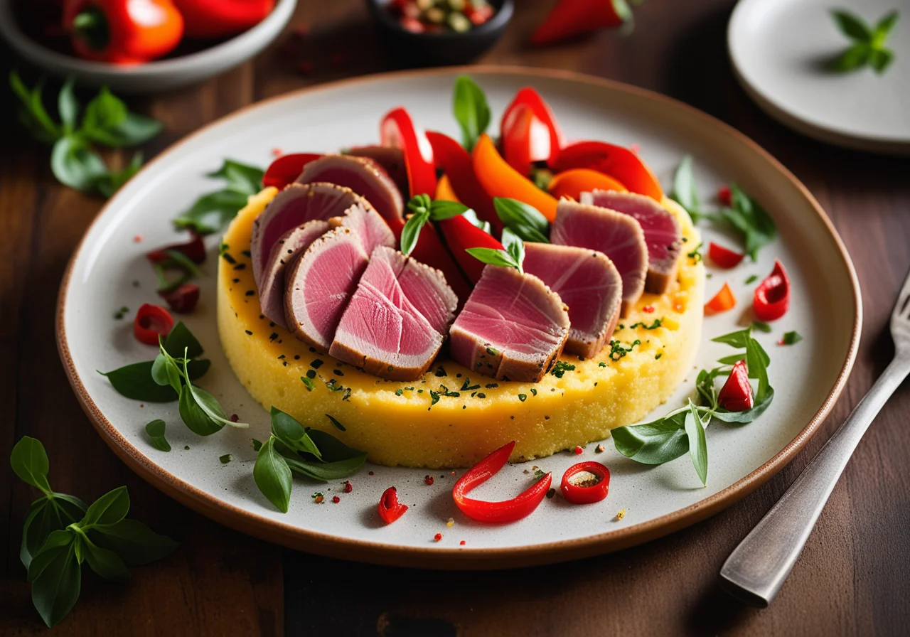 Tuna on Vegetables with Polenta