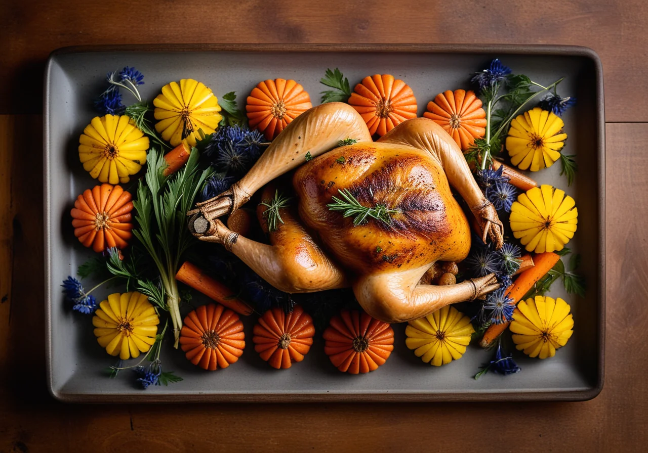 Stuffed Poularde with Essblüten and Vegetables