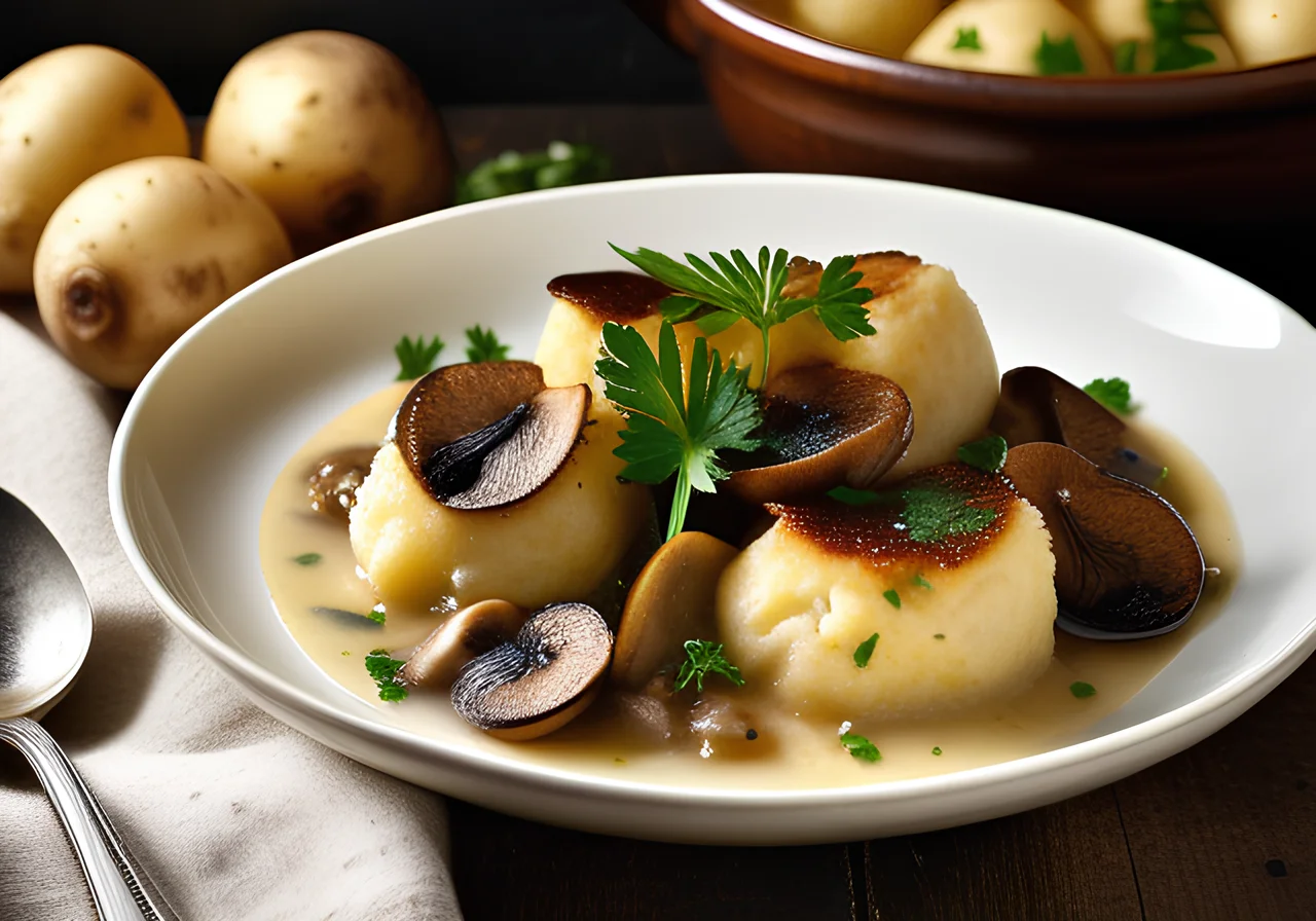 Potato Dumplings on Mushroom Ragout