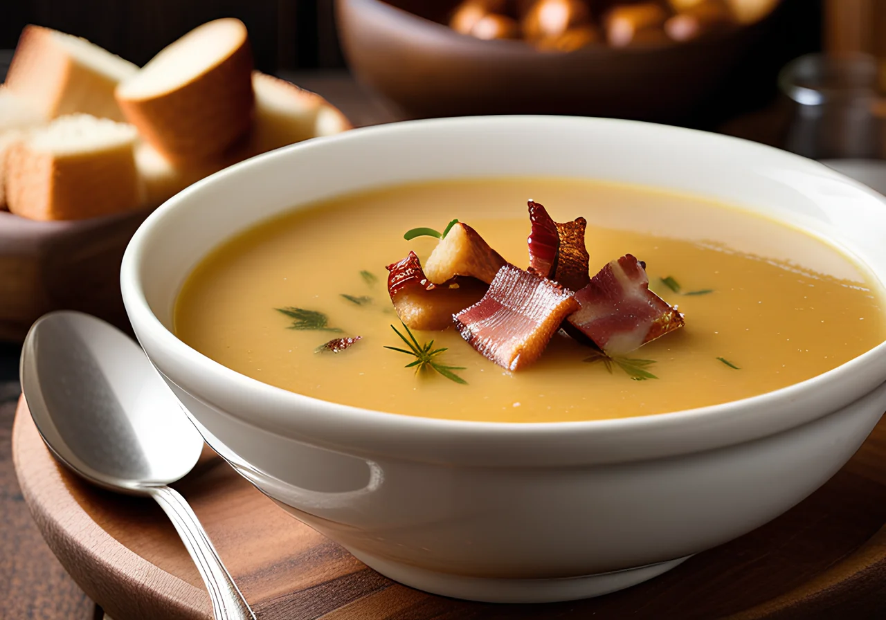 Chestnut Soup with Croutons and Bacon