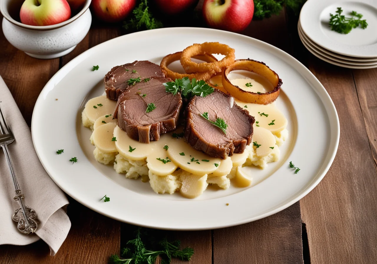 Veal Liver with Apples, Onions, and Mashed Potatoes