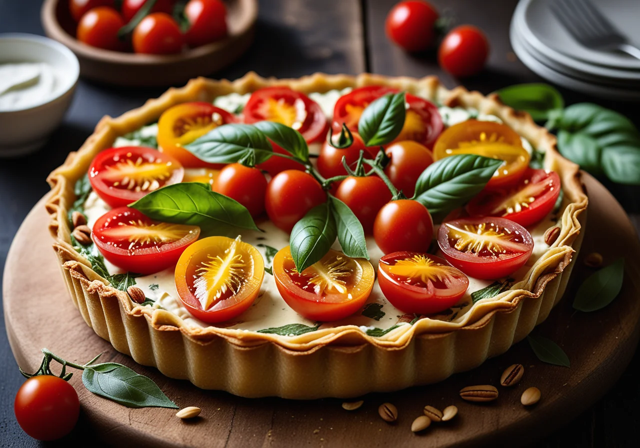 Tarte with Cherry Tomatoes and Basil