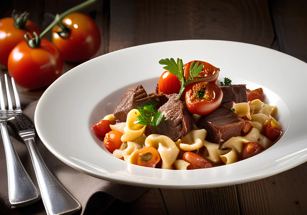 Venison Ragout with Cocktail Tomatoes and Spaetzle