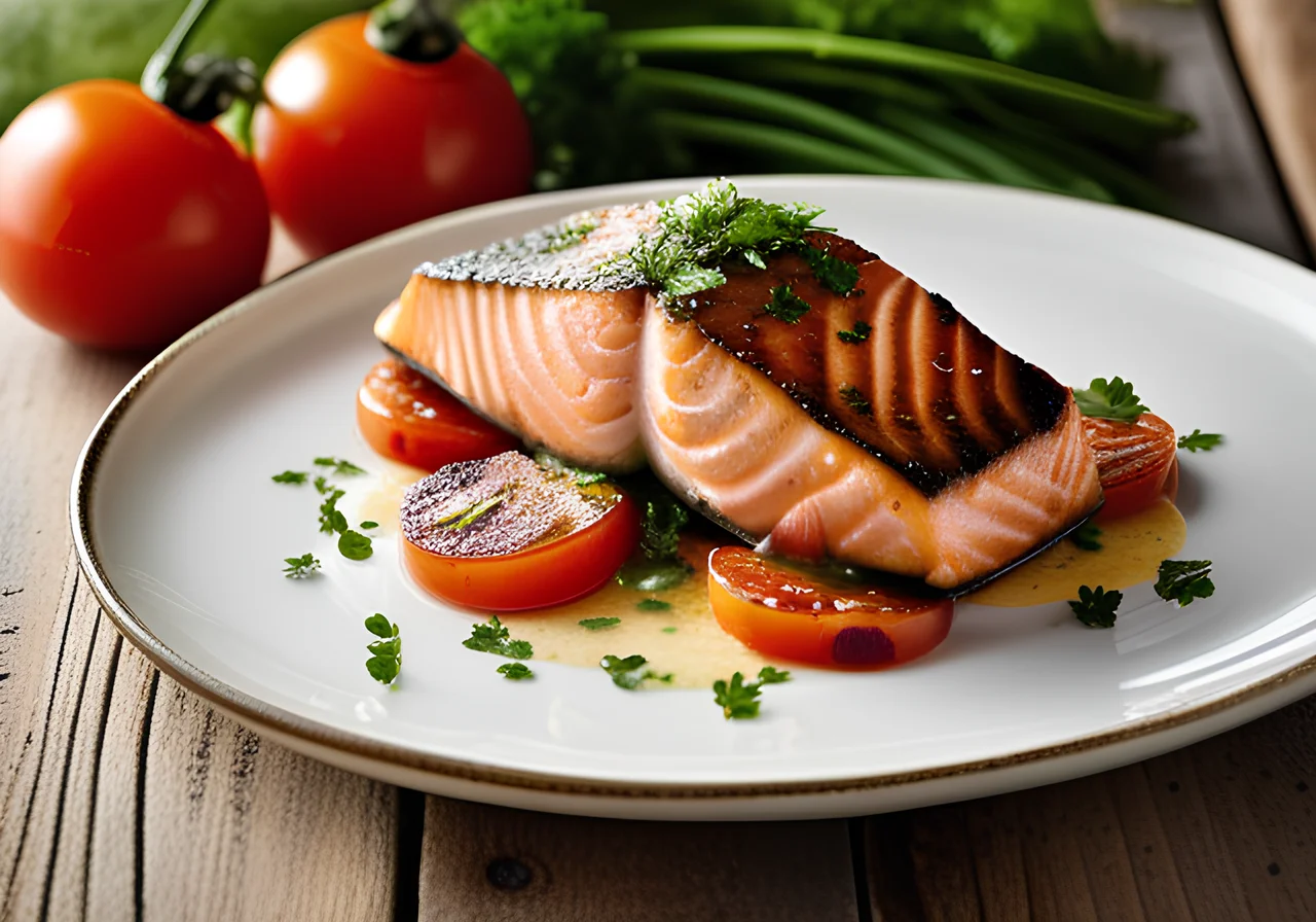 Salmon Fillets on Tomato-Leek