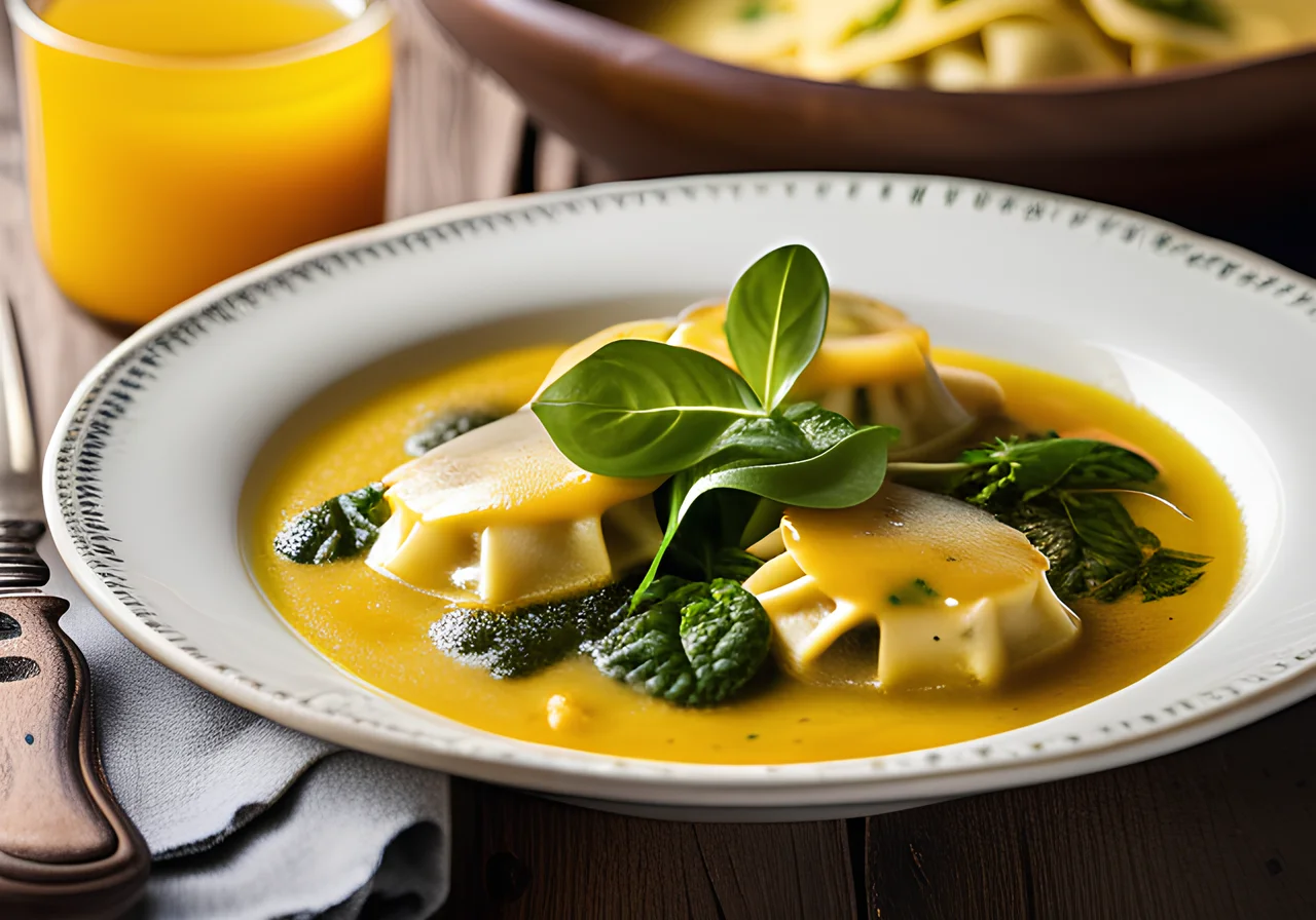 Saffron Broth with Spinach-Ricotta Ravioli