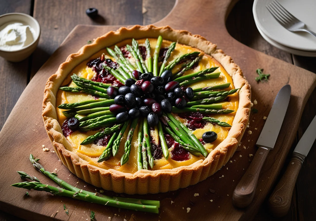 Mediterranean Asparagus Tart with Goat Cheese, Olives and Sun-Dried Tomatoes