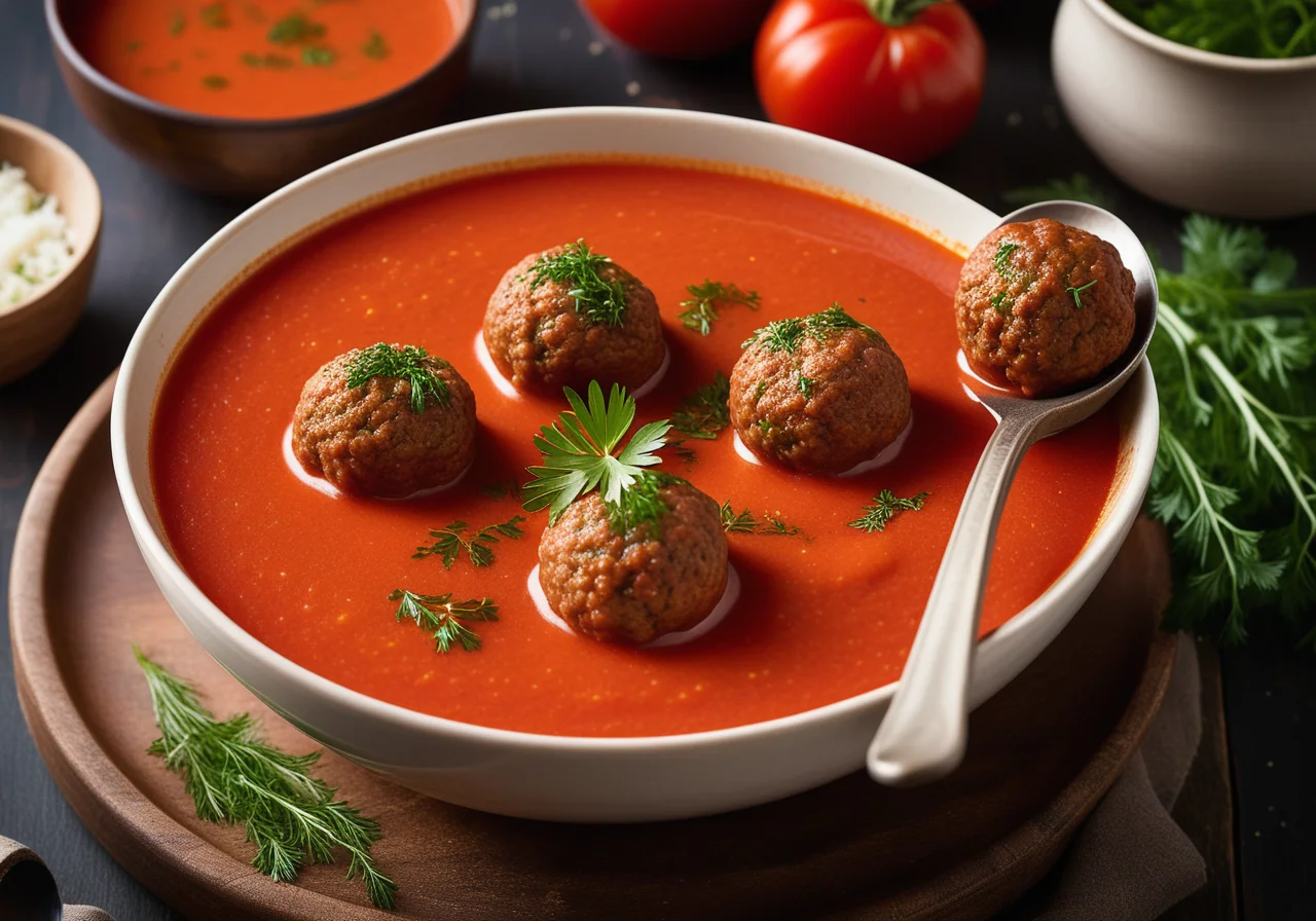 Tomato Soup and Ground Meat Balls