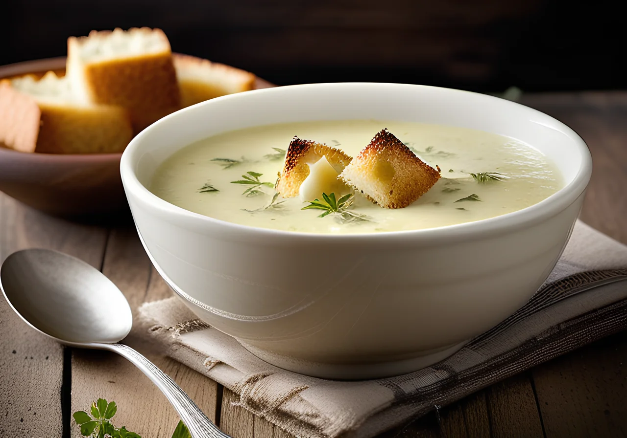 Leek and Onion Soup with Croutons and Parmesan