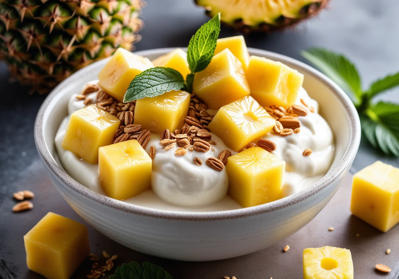 Coconut Soy Yogurt with Pineapple and Sesame