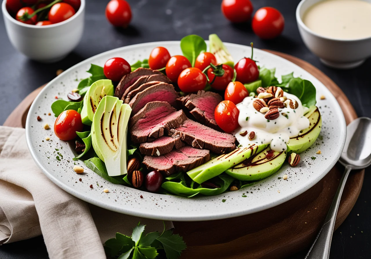 Salad Bowl with Spicy Beef Fillet Slices