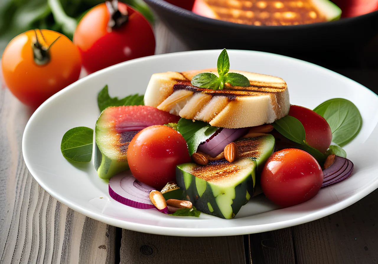 Halloumi Salad with Watermelon and Tomatoes