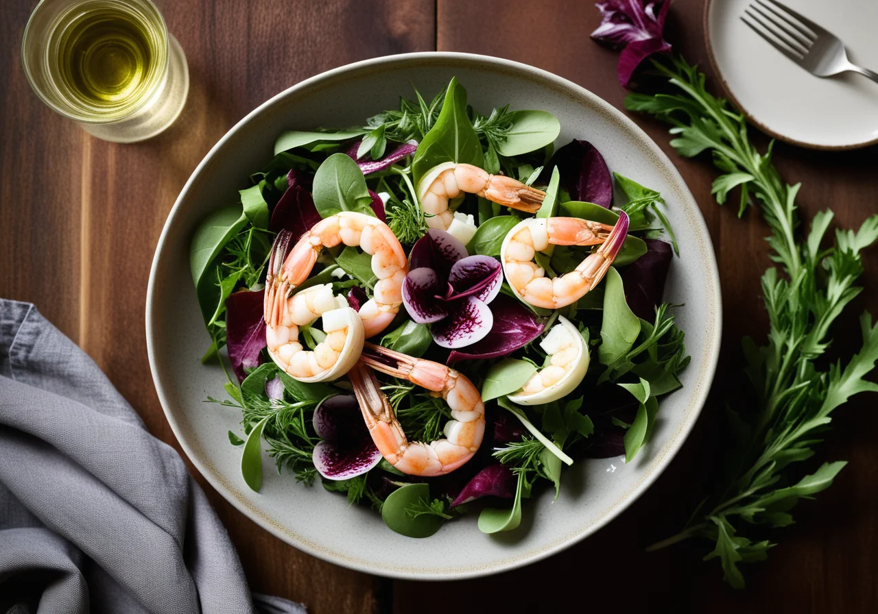 Arugula Salad with Vegetables and Shrimp