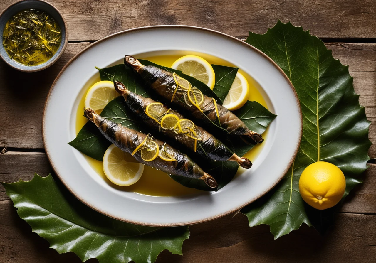 Grilled Sardines Wrapped in Grape Leaves