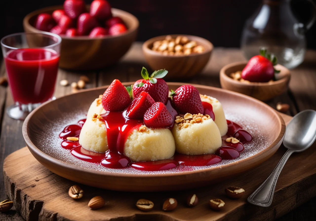 Semolina Dumplings with Strawberry Compote