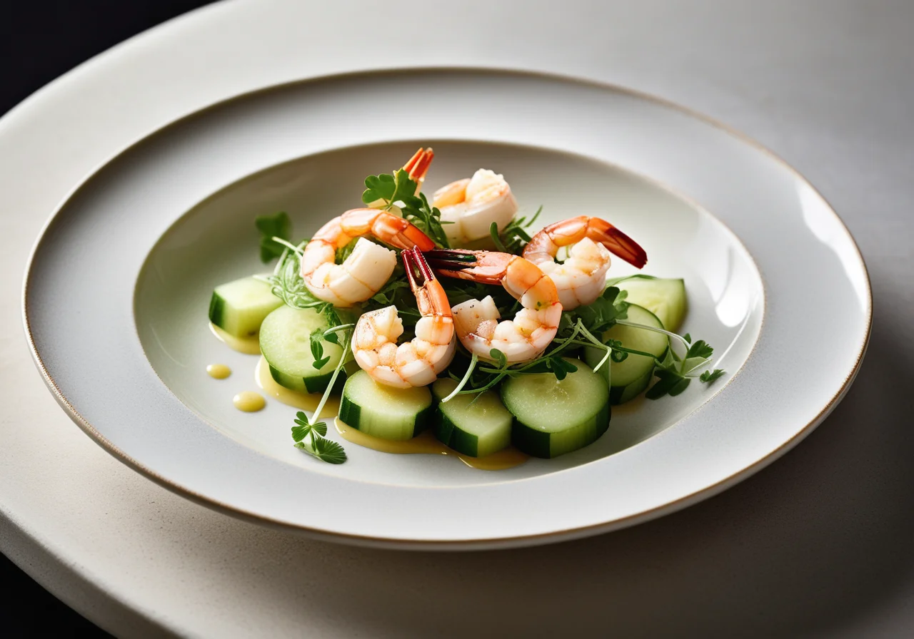 Steamed Shrimp on Cucumber Watercress Salad