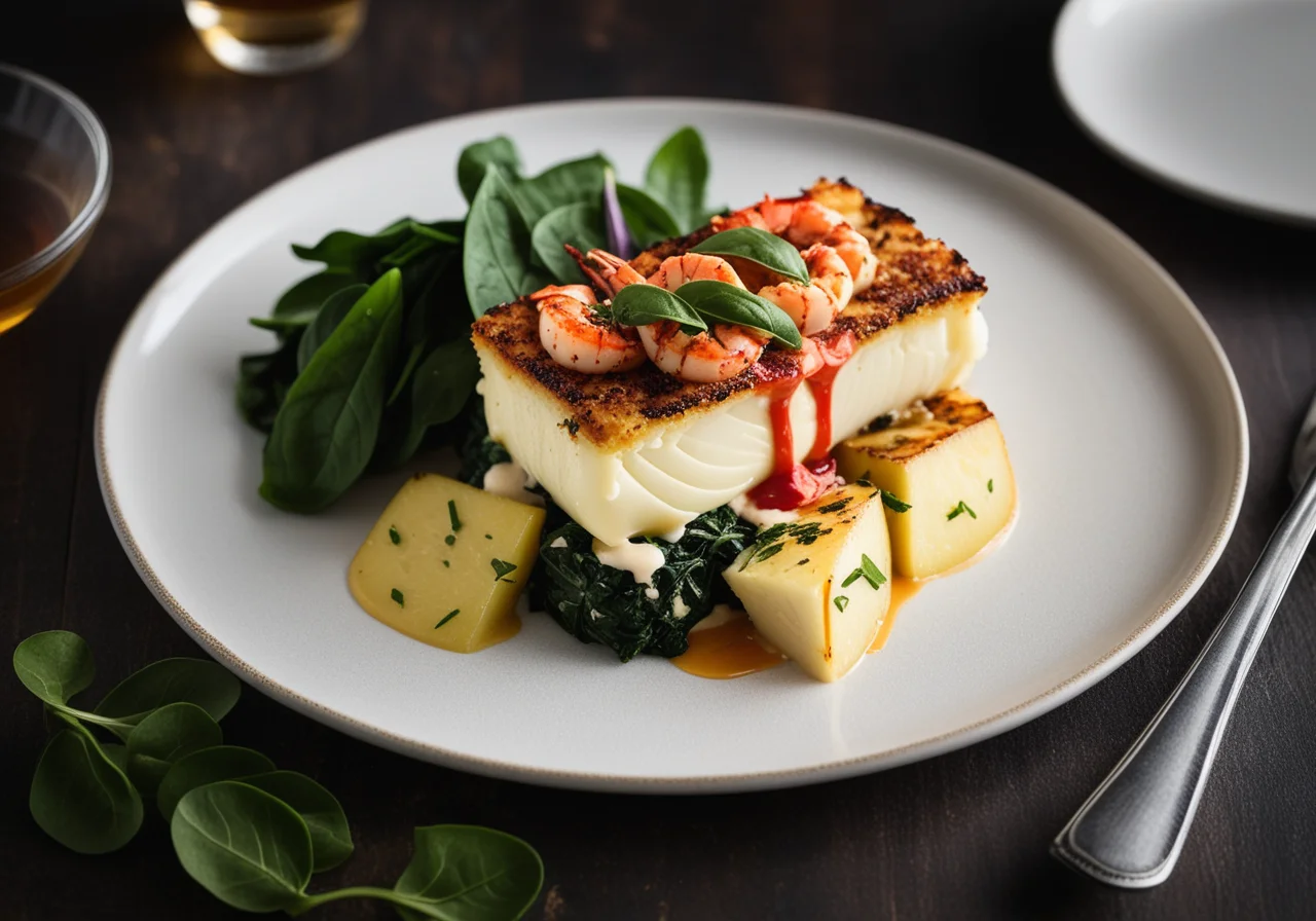 Cod with Potato Gratin and Lobster