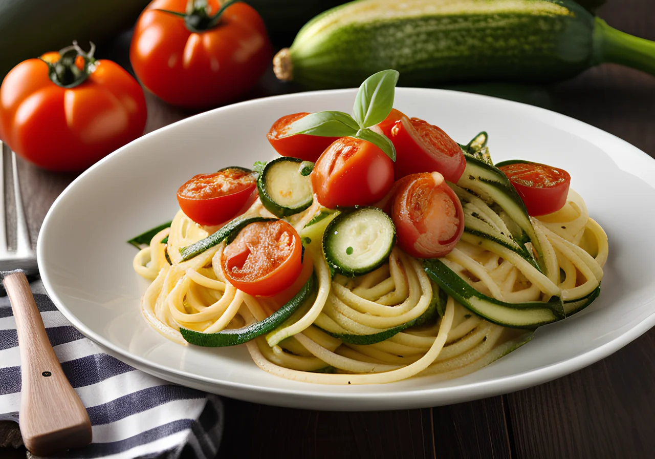 Garlic Spaghetti with Zucchini and Tomatoes