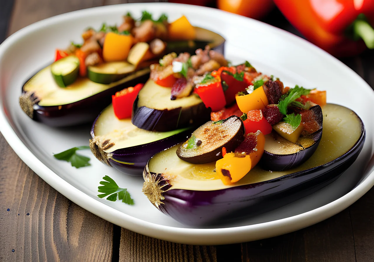 Eggplant with Vegetable Crouton Filling