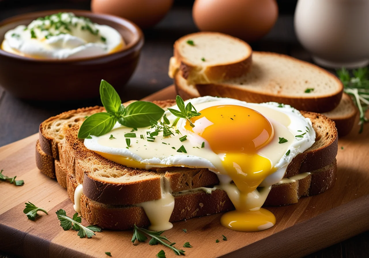 Smoked fish with cheese and egg on bread