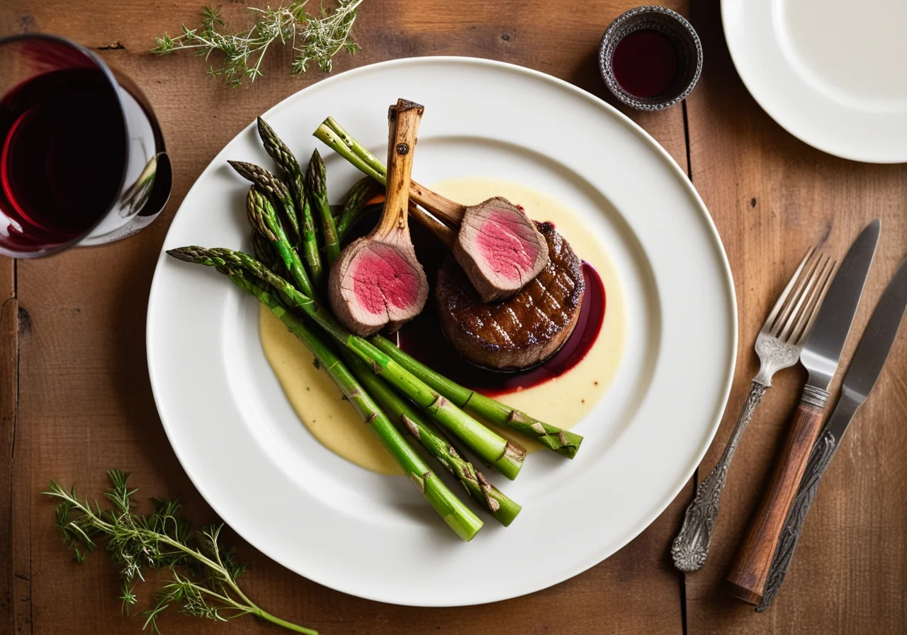 Lamb Rack with Red Wine Jus and Vegetables