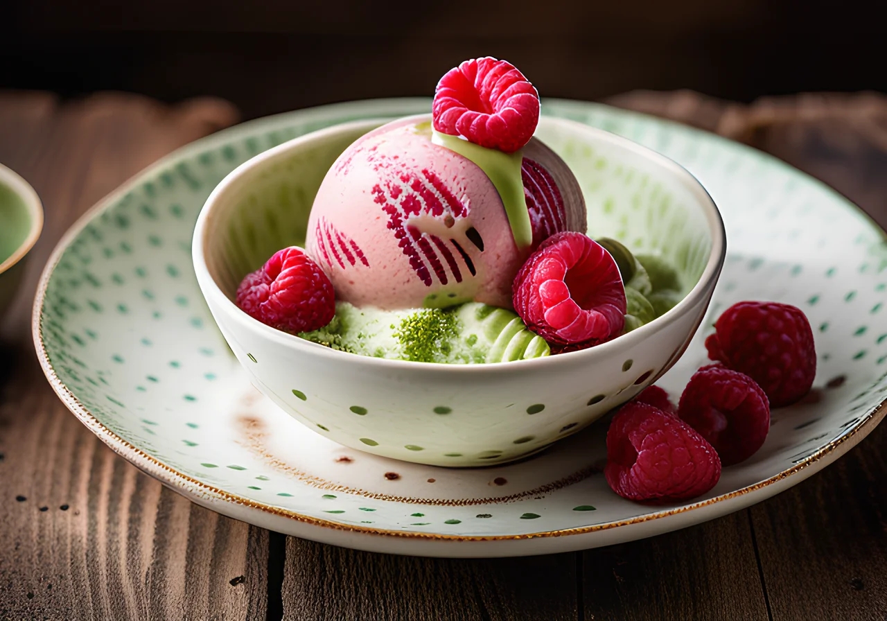 Raspberry Matcha Ice Cream with Coconut