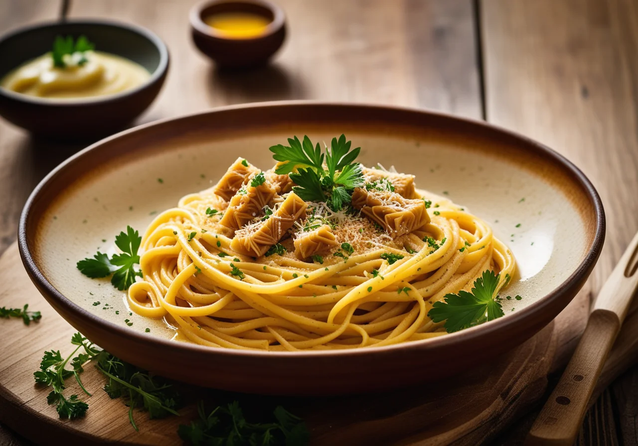 Pasta with Stockfish and Saffron Sauce