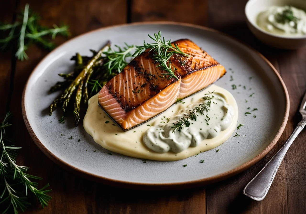 Salmon with Herb Cream Filling and Leek