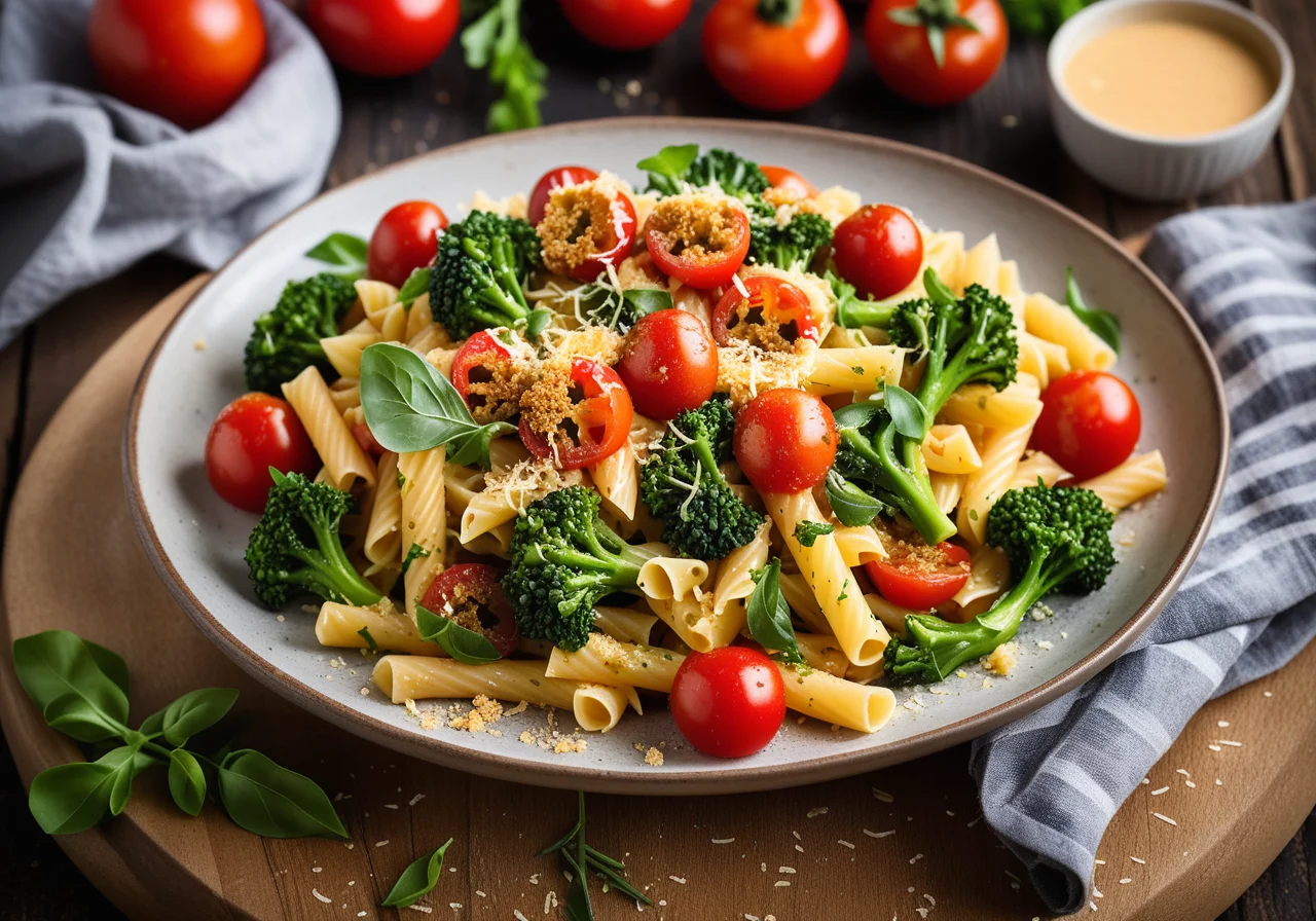 Pasta with Broccoli, Tomatoes and Cheese