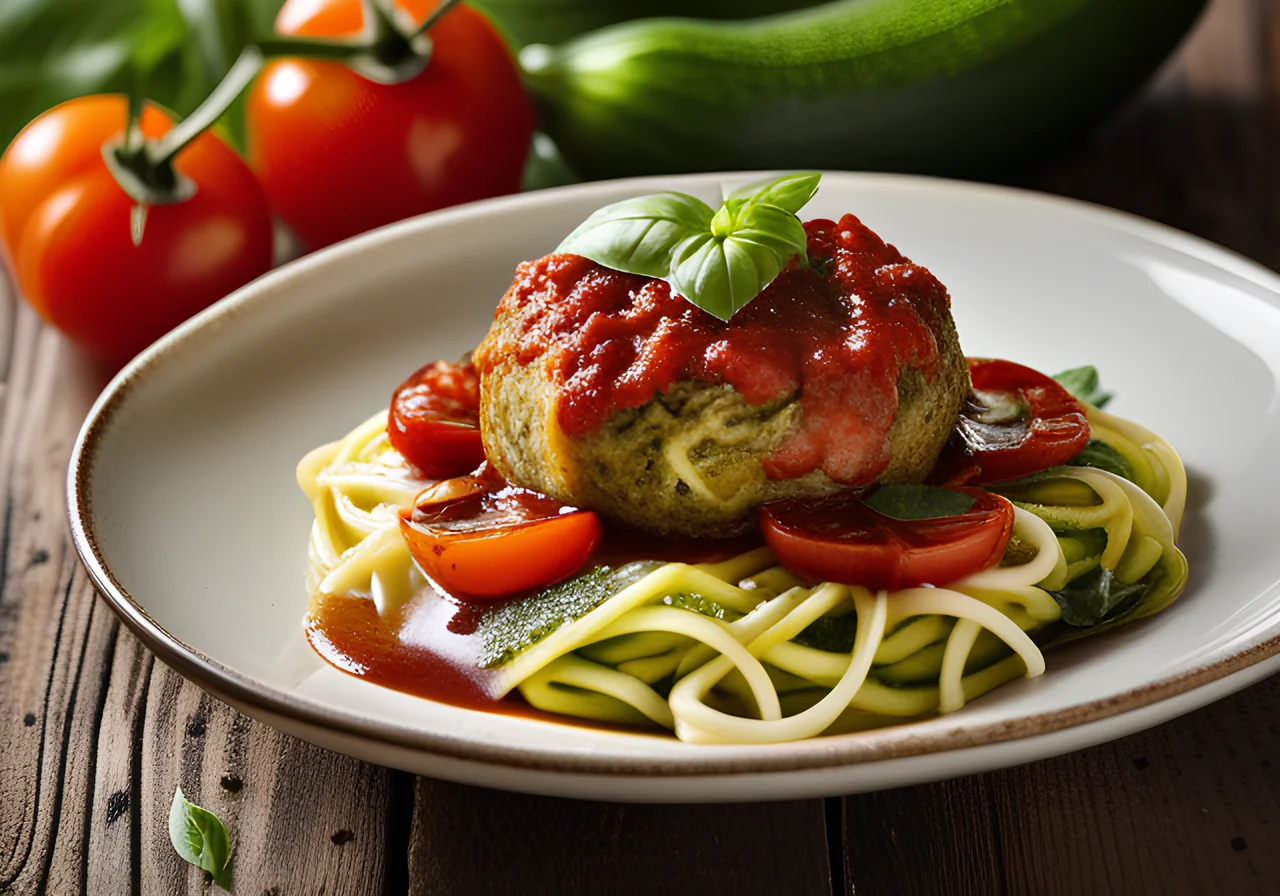 Zucchini Noodle Meatball Gratin