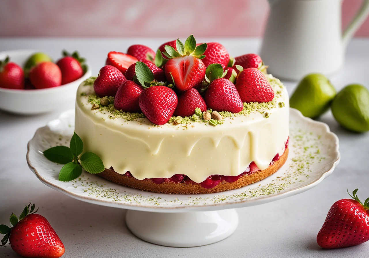 Strawberry Cake with Sponge Base and Lime Cream