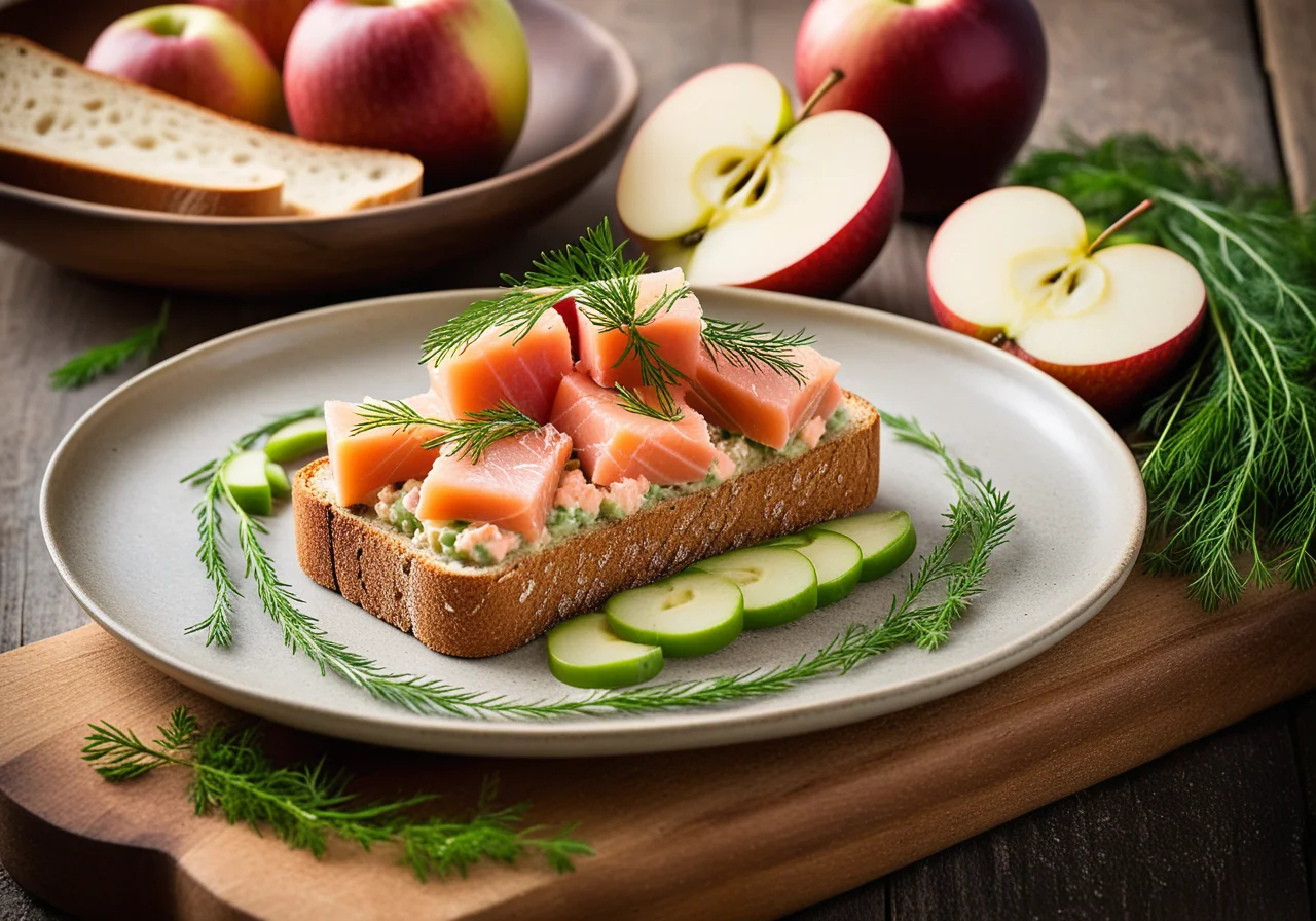 Whole Grain Bread with Apple Salmon Tartare and Fresh Dill