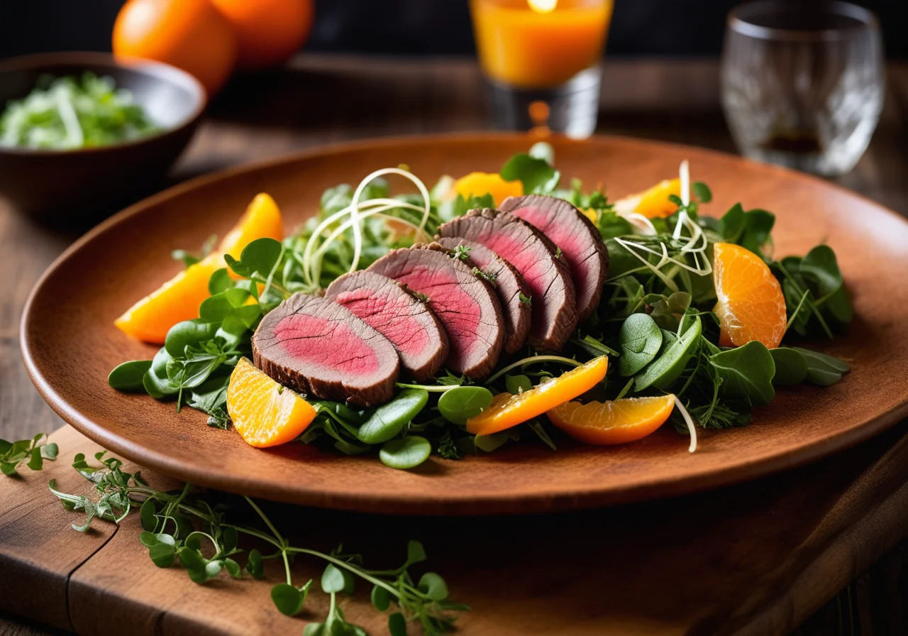 Ostrich Meat on Fruity Salad