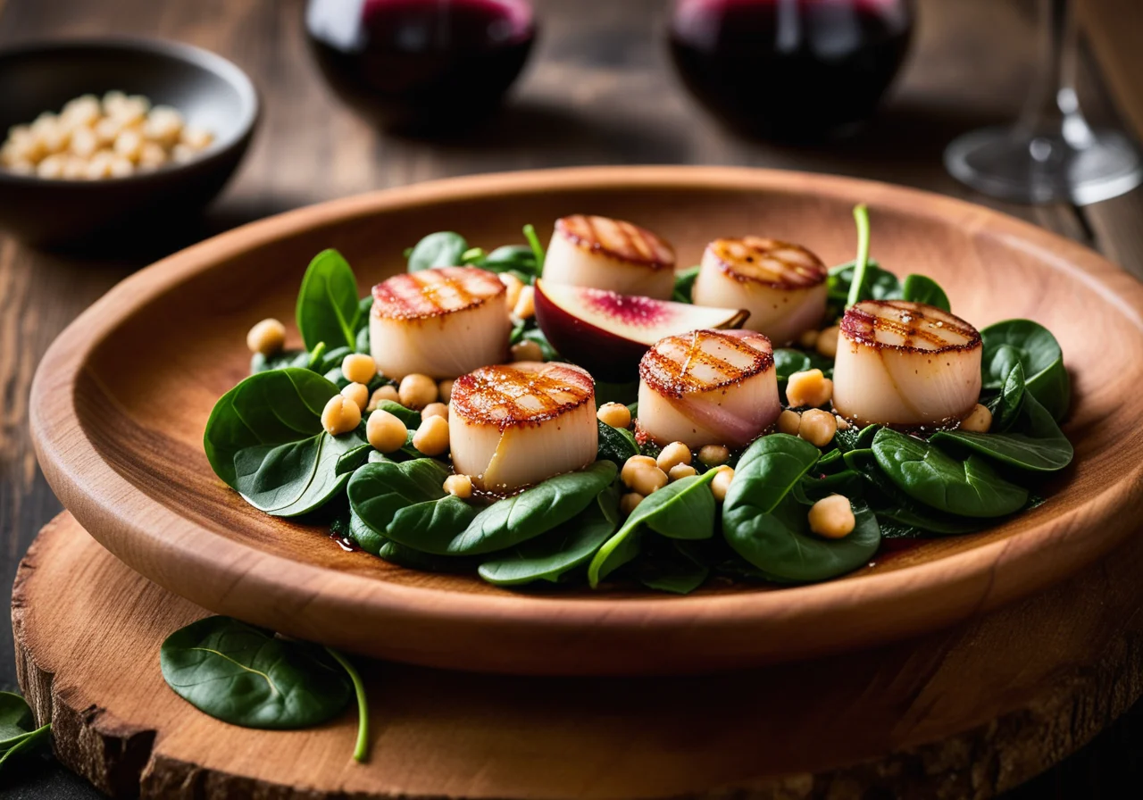 Ham‑cooked Scallops with Chickpea Salad
