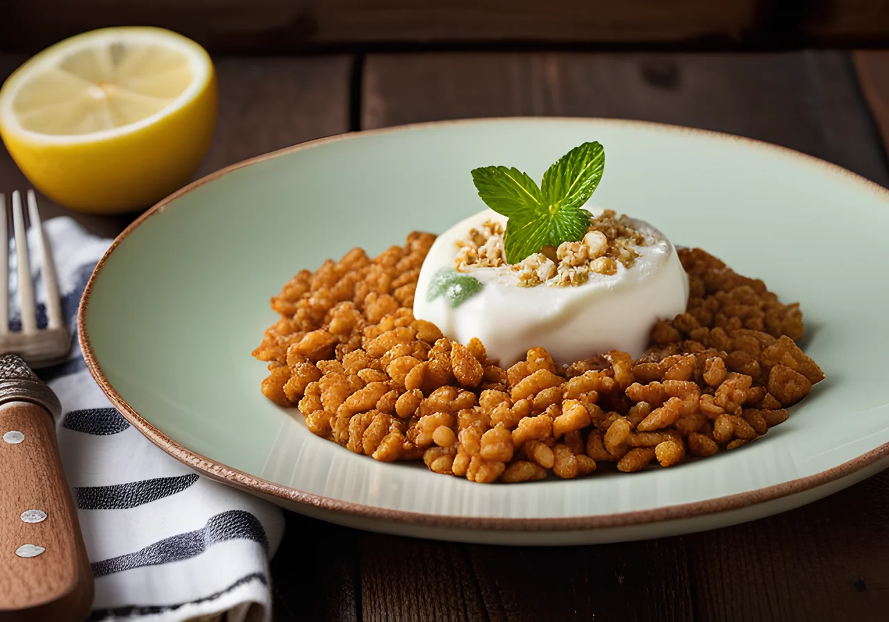 Celeriac Schnitzels with Mint Quark and Red Lentils