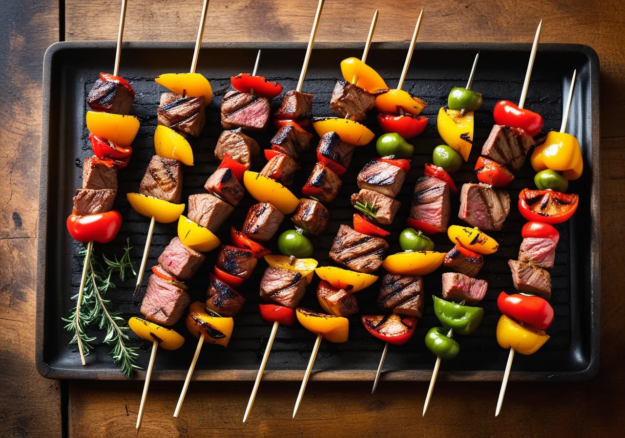 Grilled Skewers with Meat and Bell Peppers