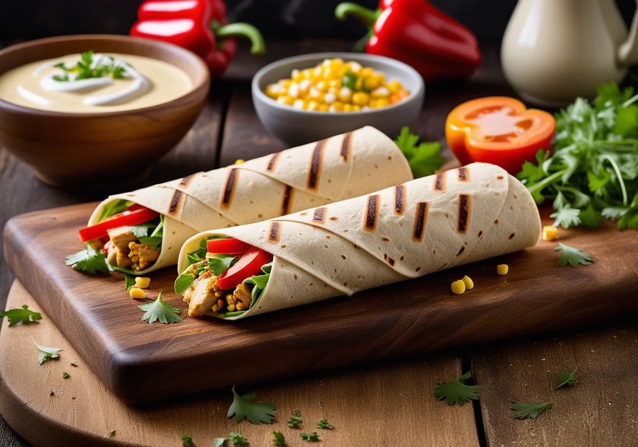 Wraps with Chicken, Bell Pepper and Coriander
