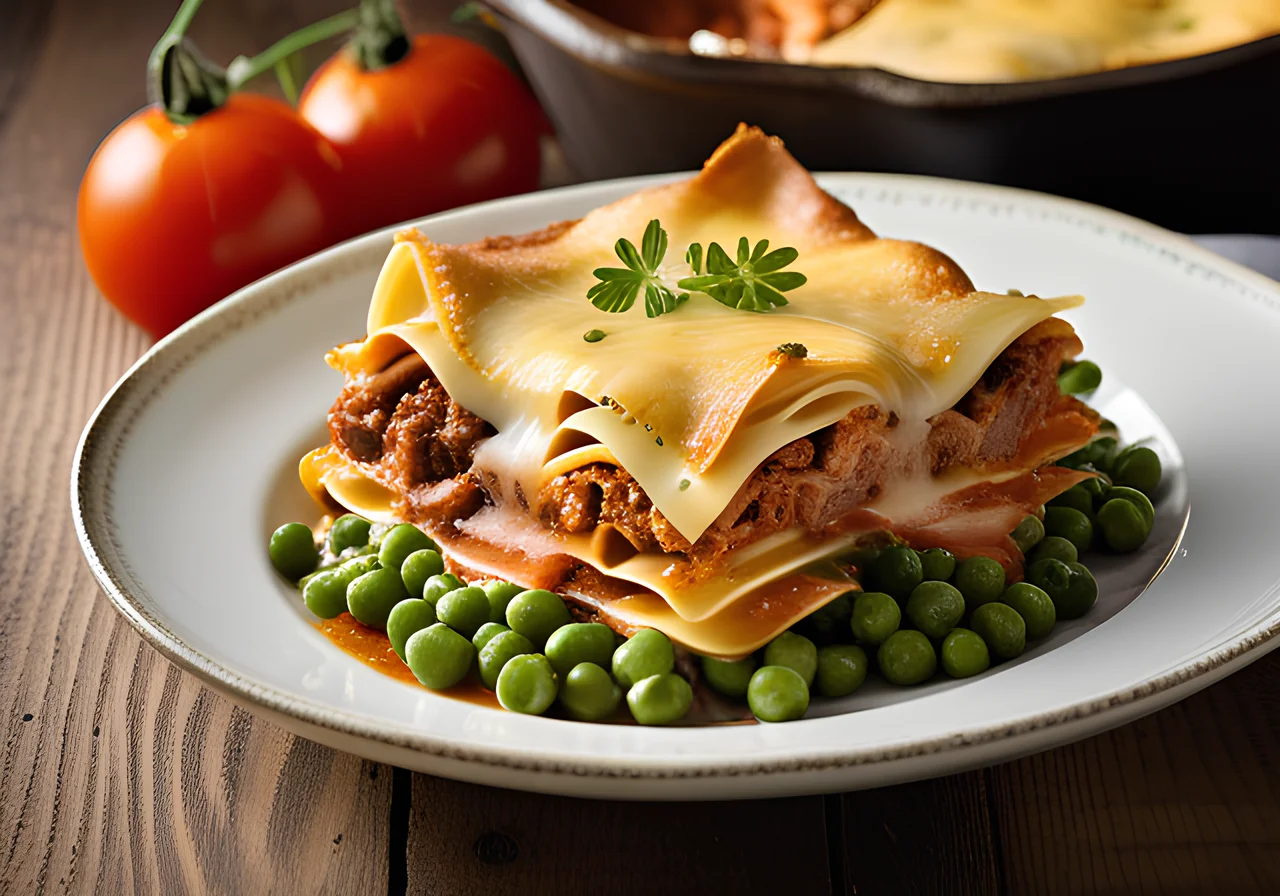 Lasagna with Ground Beef and Peas
