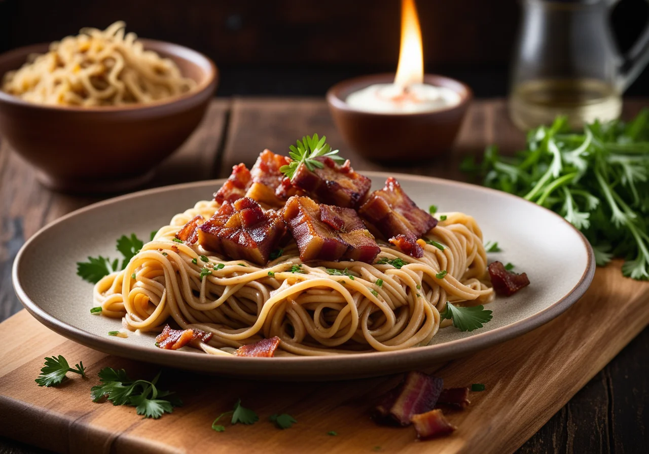 Baked Noodle Squares with Bacon