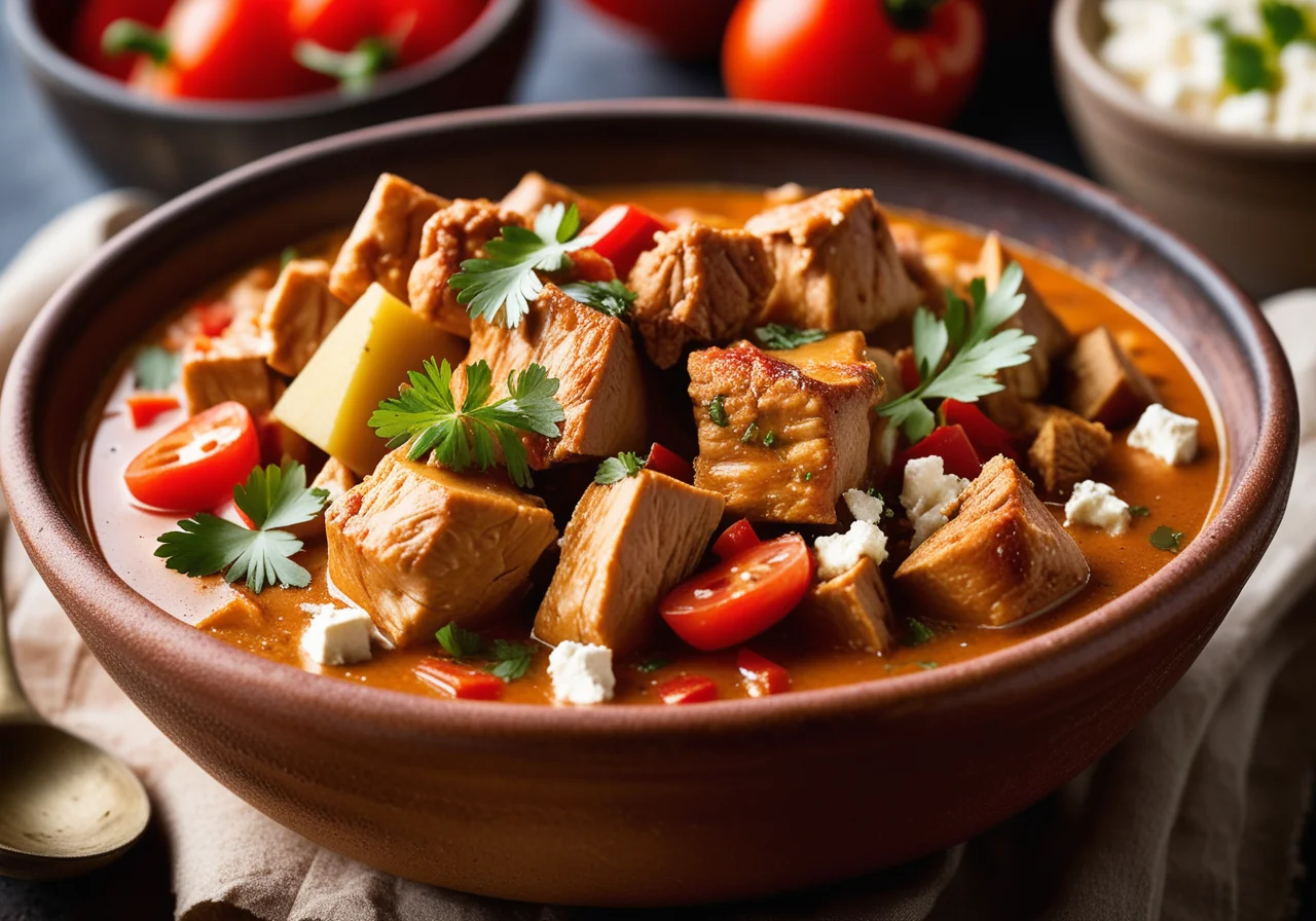 Chicken Stew with Feta and Peppers in Mexican Style