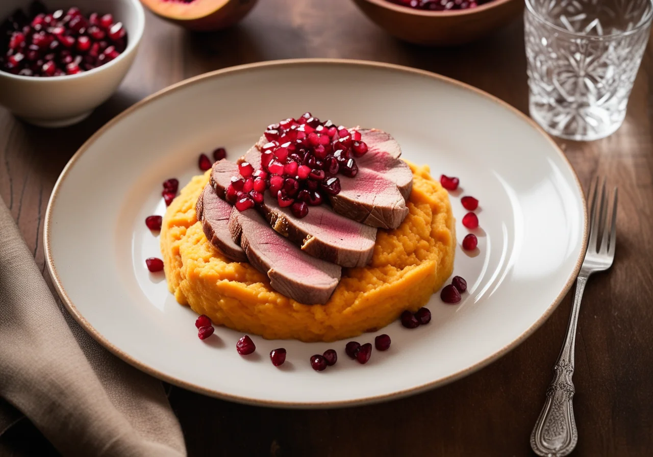 Duck Breast with Sweet Potato Mash and Pomegranate
